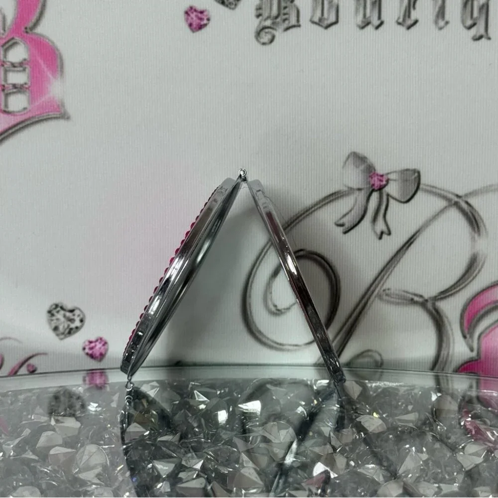 Mini mirror rhinestone bling pink bright Fuchsia Beaded Compact Mirror